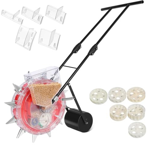 Hand-push Seeder Planter Manual Roller Iron Plastic Red Precision Control