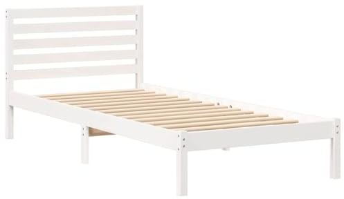 vidaXL Bettgestell mit Kopfteil Weiß 80 x 220 cm Massivholz Kiefer, Moderner Kiefernholz Plattformbett, Stabiler Rahmen für Matratze, minimalistisches Design, modernes Schlafzimmermöbel