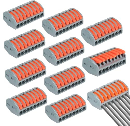 10 Stück Verbindungsklemmen mit Hebel, 8-Port Lüsterklemmen Steckbar, Kabelverbinder 250V 32A, Lüsterklemmen Steckbar Elektro, Klemmen Elektro für Kabel, Luster Klemmen Elektrische Anschlüsse