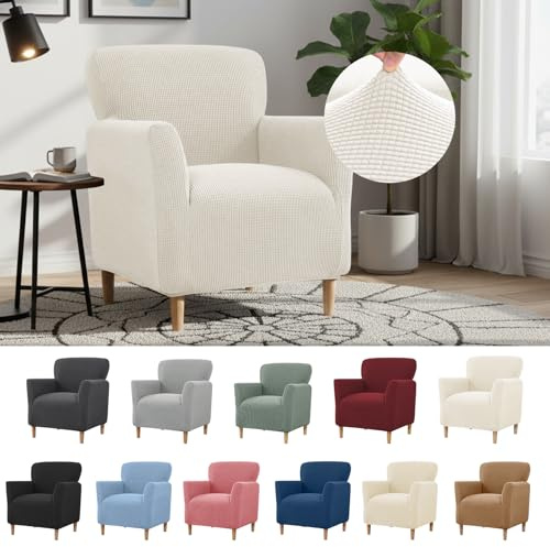 YuLiMirich Stretch-Sesselbezug mit Armlehnen, Elastischer Strick Spannbezug für Sessel Polsterstühle, Sesselschoner für Wohnzimmer, Büro, Abdeckung zum Schutz vor Flecken, Haaren Verschleiß (Beige)