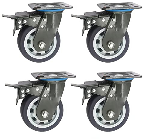 DRFGNF Heavy Duty Industrial Caster Wheels 4'' 5'' 6'' 1000kg 1200kg Load Capacity Silent PU Swivel Castors for Furniture Trolley Scaffold Workbench Set of 4