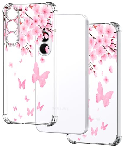 HopMore Transparent Handyhülle für Samsung Galaxy S26 5G Hülle mit Muster Motiv, Stoßfest Klar Silikonhülle Dünne Weiches TPU Durchsichtige Schutzhülle Clear Case für Samsung S26 5G, Rosa Kirschblüte