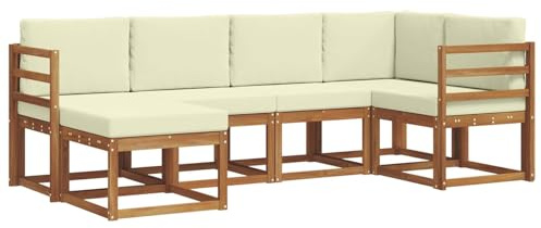 vidaXL Sofa Set mit Kissen 6 pcs Natur und Creme, Outdoor-Sofa-Set, Moderne Terrassenlounge, langlebige Gartenmöbel, modular, Terrassensitzmöbel