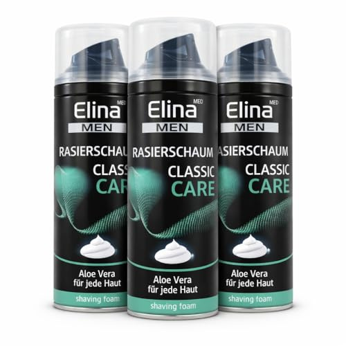 Elinamed Men Classic Care Rasierschaum, mit Aloe Vera, für alle Hauttypen, 200 ml (3er Pack)