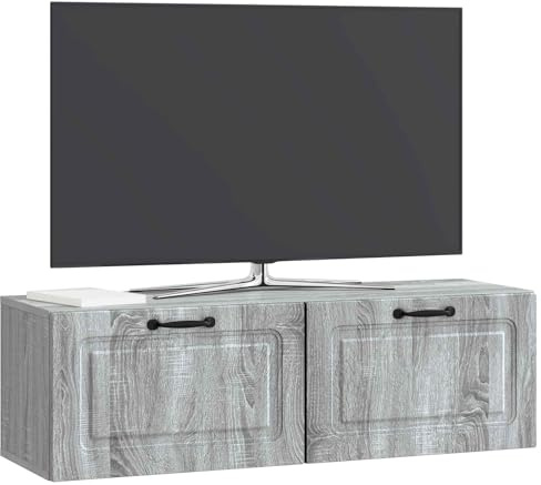 vidaXL Wandmontierter TV-Schrank Graues Sonoma 98 x 31 x 30 cm, Wohnzimmermöbel, moderner TV-Ständer, viel Stauraum, funktionale Medien-Einheit, platzsparendes Design, Holz-Unterhaltungszentrum
