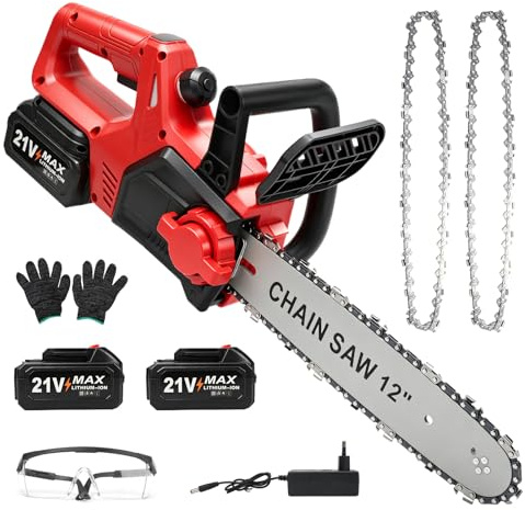 Motosierra eléctrica con batería de 12 pulgadas, 1200 W, sin escobillas, con 2 baterías de 4000 mAh, batería con lubricador automático y cadena de repuesto, sierra de cadena manual para tijeras de