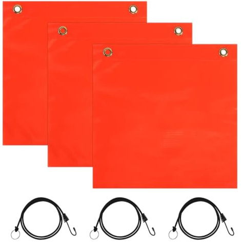 3 Stück Rote Warnflagge,30x30cm Wasserdichte Fahne Überlänge für Transport | Warnflaggen mit Gummiseil Kupferschnallen Flagge für Auto Wohnwagen Anhänger Fahrradträger