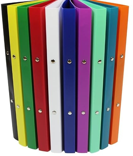 PS-Handelshaus 10er Pack A4 Ringordner farblich sortiert 2 Ringe | 10 bunte schmale Kunststoff Ringbücher (16mm Durchmesser, 22mm Rücken). Farbige Ringhefter für Schule, Büro & Organisation.