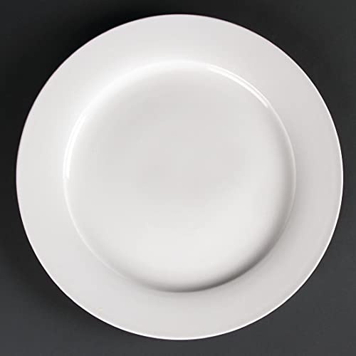 Olympia Lumina Wide Rimmed Round Plates 305mm (Pack of 2), White | Alumina-enriched vitrified hotelware offers maximum chip-resistance, stackability, and dishwasher safety for busy kitchens.