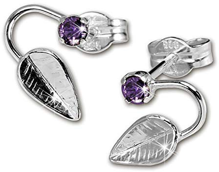 SilberDream Ohrringe Damen 925 Silber Ohrstecker Blatt Zirkonia lila SDO531V Silber Ohrstecker