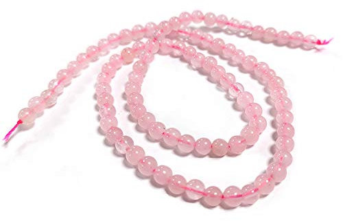 Grade A Natural Rose Quartz Gemstone Round Beads - Pink, 4mm Smooth Rounds - Strand of 90+ - Authentic Brazilian Stones for Jewellery Making, 0.5mm Hole