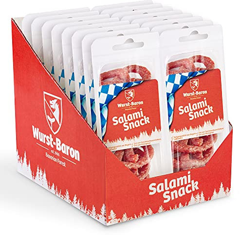 WURSTBARON® - Salami Mini Brezn - Original Wurst Snack Brezeln aus Bayern - Karton mit 16 Packungen je 50 g - Snackbox Sticks