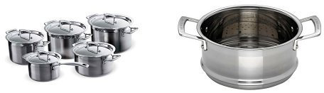 Le Creuset 3-Ply Stainless Steel Saucepan Set of 5 Pieces and 3-Ply Stainless Steel Steamer - Silver
