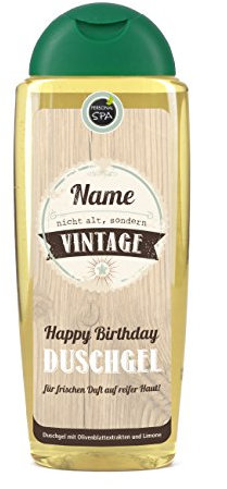 Lustapotheke® Vintage Duschgel zum Geburtstag mit Wunschname bedruckt