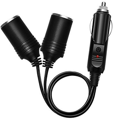 CHANZON 12V/24V 1 to 2 Car Cigarette Lighter Splitter Adapter, UL Wire with 15A Fuse, Auto DC Power Supply Extension Cord with Plug Socket, 2 Way Y Adapter with Dual Power Charger Port
