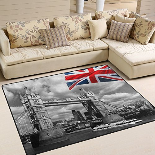 Use7 Retro London Tower Bridge UK Flagge Union Jack Teppich für Wohnzimmer Schlafzimmer 160 cm x 122 cm