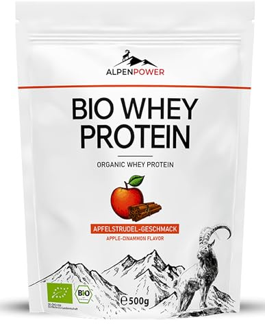 AlpenPower BIO WHEY Protein Apfelstrudel 500 g - 100% natürliche Zutaten & ohne Zusatzstoffe - Hochwertiges CFM Eiweiß-Pulver aus bester Bio-Alpenmilch