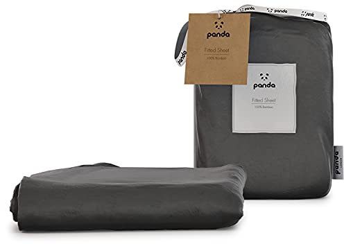 Panda® 100% Bamboo Organic UK Double Fitted Sheet, Urban Grey | Soft, Breathable, Antibacterial, Hypoallergenic | Luxury High Thread Count | Extra Deep Fitted Skirt | Moisture-Wicking | Easy Wash
