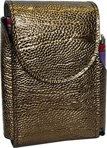 Porte-paquet de cigarettes avec porte briquet en cuir véritable tanné en Toscane - Etabeta Artigiano Toscano - Fabriqué en Italie (bronze imprimé)