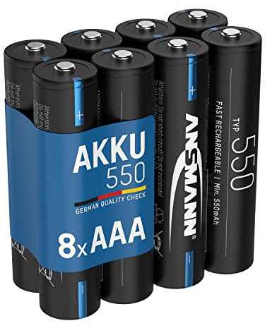 ANSMANN batteria ricaricabile AAA 550mAh NiMH 1,2V - Batterie micro AAA ricaricabili a bassa autoscarica ideali per luci fiabesche, lampade frontali, sveglie, lampade solari (8 pezzi)