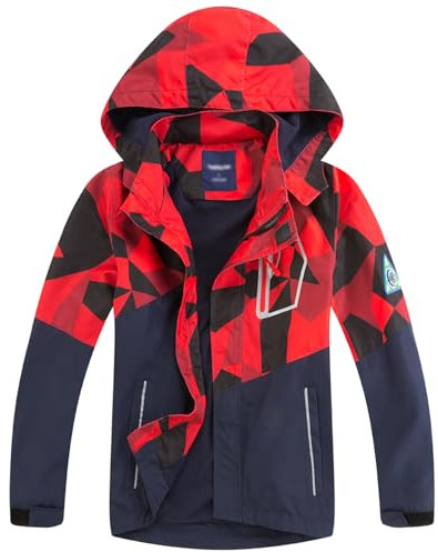 LAUSONS Manteaux Imperméables Enfant Camouflage Blouson Randonnée Garçon Coupe Vent Doublé Polaire avec Capuche Rouge 9-10 ans / 140cm