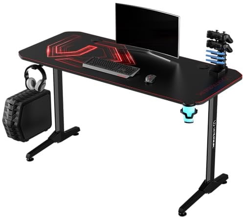 ULTRADESK FRAG V3 Computertisch Gaming-Schreibtisch - Gaming Tisch Stahlkonstruktion - Platz für Zwei Monitore - Futuristische Formen - Beinfreiheit und Mehr - Inklusive Zubehör - 140x60cm - Rot