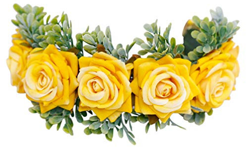 Blumenkranz Rose Girlande Stirnband Hochzeit Haarreif Braut Haarband Braut Kopfschmuck für Mädchen Frauen (Gelb)