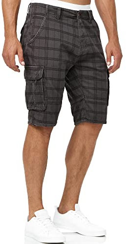 Indicode Herren Blixt Cargo Shorts mit 6 Taschen und Gürtel aus 100% Baumwolle | Männer Raven Check, M