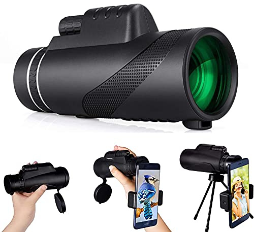 Homkeen Télescope monoculaire 80 x 100 haute puissance HD avec support pour smartphone et trépied, étanche, pour observation des oiseaux, camping, randonnée, voyage, chasse
