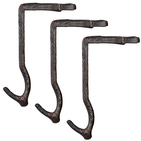 Lulu Decor, 100% Gusseisen, 25,4 cm, Kaminstrumpfhalter mit Gummiboden für besseren Halt, kann bis zu 4,1 kg tragen, natürliche, schöne Form, einfaches, anspruchsvolles Design (3 Stück)