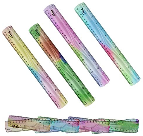 4 Stück Lineale 30,5 cm für Schüler, weich, biegbar, mit Zoll und metrischen, bunten Regenbogenfarben, ideal für Schulen/Zuhause/Büros/Erwachsene