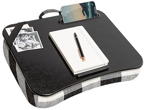 LAPGEAR Scrivania per laptop con supporto per telefono e fermo per dispositivo, motivo a quadri grandi, adatta per computer portatili fino a 15,6 pollici, modello n. 45428