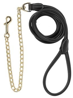 Kentucky - Führleine Leder mit Kette schwarz 270 cm