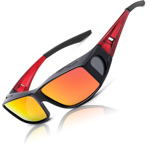 LVIOE Unisex Polarisiert Überzieh-Sonnenbrille, Fit Over Brille für Brillenträger UVA UVB Schutz (Schwarz Rot/Rot)