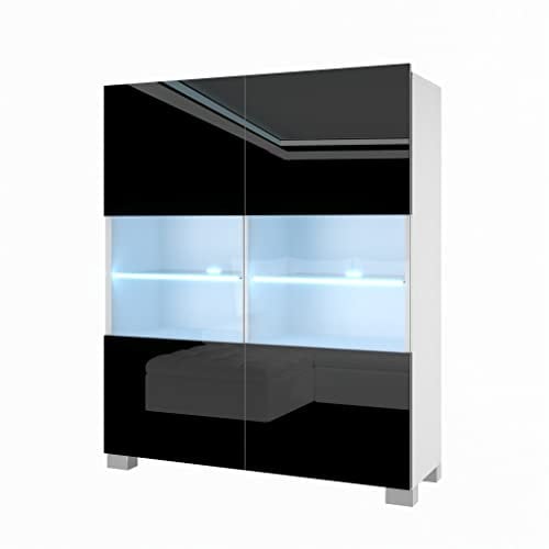 BELINI Kommode Sideboard Wohnzimmer Schlafzimmer Schrank Hochschrank mit LED-Leuchten Super-Soft-Touch-System zum sanften Schließen Aller Scharniere (Schwarz)