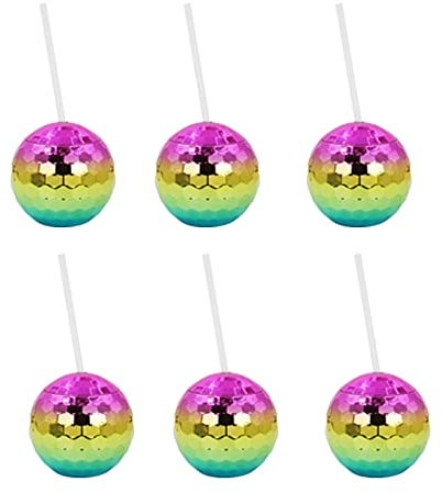 Rainbow Disco Ball Cups, Tumbler Disco Flash Ball Cocktail Cup Silber Kugelbecher mit Deckel und Strohhalm, Discokugel Becher für 80er Jahre Party, Hochzeit, Junggesellenabschied und Weihnachten (6)
