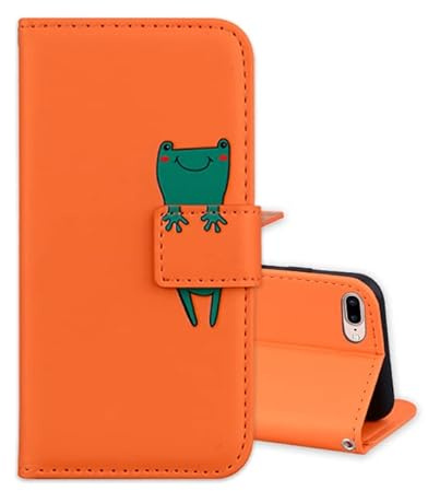 ONETHEFUL Custodia per iPhone 8 Plus/iPhone 7 Plus Cover PU Pelle Premium Portafoglio Protettiva Libro Flip Wallet Case Covers per iPhone 8 Plus/7 Plus Phone Magnetica Custodie con Stand Arancia