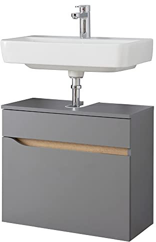 Lomadox Badezimmer Waschbeckenunterschrank in Quarzgrau Matt Touch mit Riviera Eiche quer Nb., B/H/T ca. 60/53/33 cm