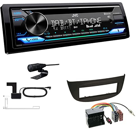 JVC KD-DB922BT 1-DIN Autoradio CD-Receiver Bluetooth DAB+ Digital Radio Einbauset passend für Renault Twingo II 2009-2014 schwarz