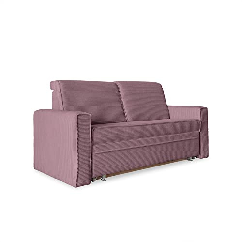 MIUFORM Sofa mit Schlaffunktion Bettkasten | Lucky Lucy| Schlafsofa mit Bettkasten und Armlehnen | Sofa Bett | Wohnzimmer Schlafzimmer Gästebett | Cord-Stoff (Altrosa)