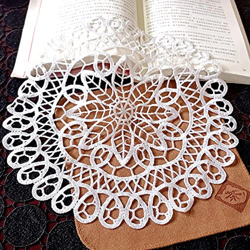 4 Stück Spitzendeckchen Spitze Untersetzer Runden Blumen-Form Matte Tischset Platzsets Tisch Vollhäkel Deckchen Cup Coasters für Esszimmer Küche Bankett Hochzeit Deko 25cm,Kamelien