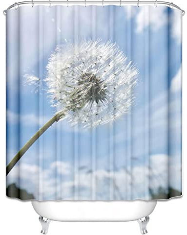 EHOMERY Duschvorhang Motiv Duschrollo Bunt Löwenzahn Blauer Himmel Polyester Rostfreie Ösen Und 12 Hakenringe, 180X180Cm