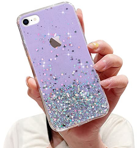 LCHULLE Glitzer Hülle Kompatibel mit iPhone SE 2022 Handyhülle,iPhone 7/8/SE 2020(4.7 Zoll) Hülle Mädchen Schuzhülle Glitzer klar Handyhülle Silikon Case Cover für iPhone 7/8/SE2020/SE2022 Lila