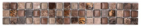 Mosaik Borde beige braun Glasmosaik Naturstein glänzend Quadrat Wand Boden Küche Bad Dusche