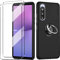 HuiYouMY [4 in 1 hülle und 2 Glas für Sony Xperia 10V, mit Ring, hülle silikon hülle stoßfest Sony Xperia 10V schutzhülle schutzfolie Folie handyhülle silikon-Black