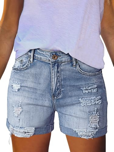 Sovoyontee Damen Hohe Taille Denim Kurze Hose Destroyed Zerrissener Jeans Sommer