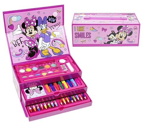 Disney Minnie Mouse Schreibwaren-Set, Enthält Buntstifte, Marker, Wasserfarben, Pinsel, Schwamm, Bleistift, Radiergummi, Bleistifte, Notizbuch, Aktentasche, Schulset für Mädchen