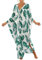 Bsubseach Long Half Sleeve Kaftan for Women Plus Size V Neck Swimsuit Coverups Summer Beach Dress Green Leaves Print