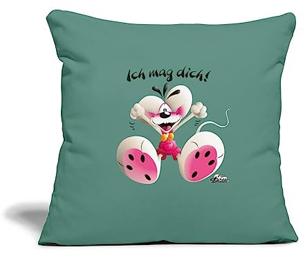 Spreadshirt Diddl Maus Ich Mag Dich Kissenbezug 45 x 45 cm, One Size, Tanngrün