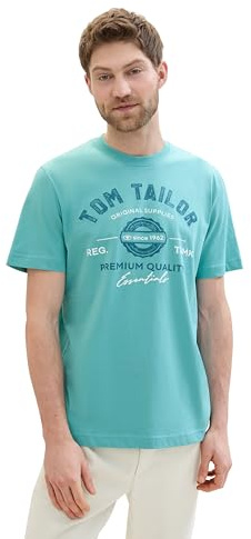 TOM TAILOR Herren T-Shirt mit Logo-Print aus Baumwolle, meadow teal, XXL
